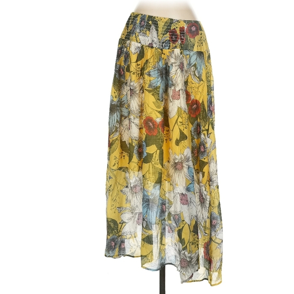 Easel Yellow and Blue A-Line Floral Skirt Boho